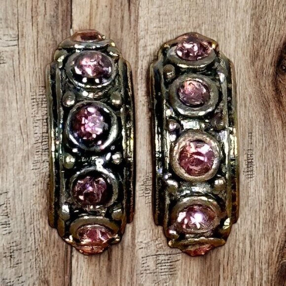 2 Pink Crystal Spacer Charms Sterling Silver EUC Gift Breast Cancer Awareness - Picture 1 of 7